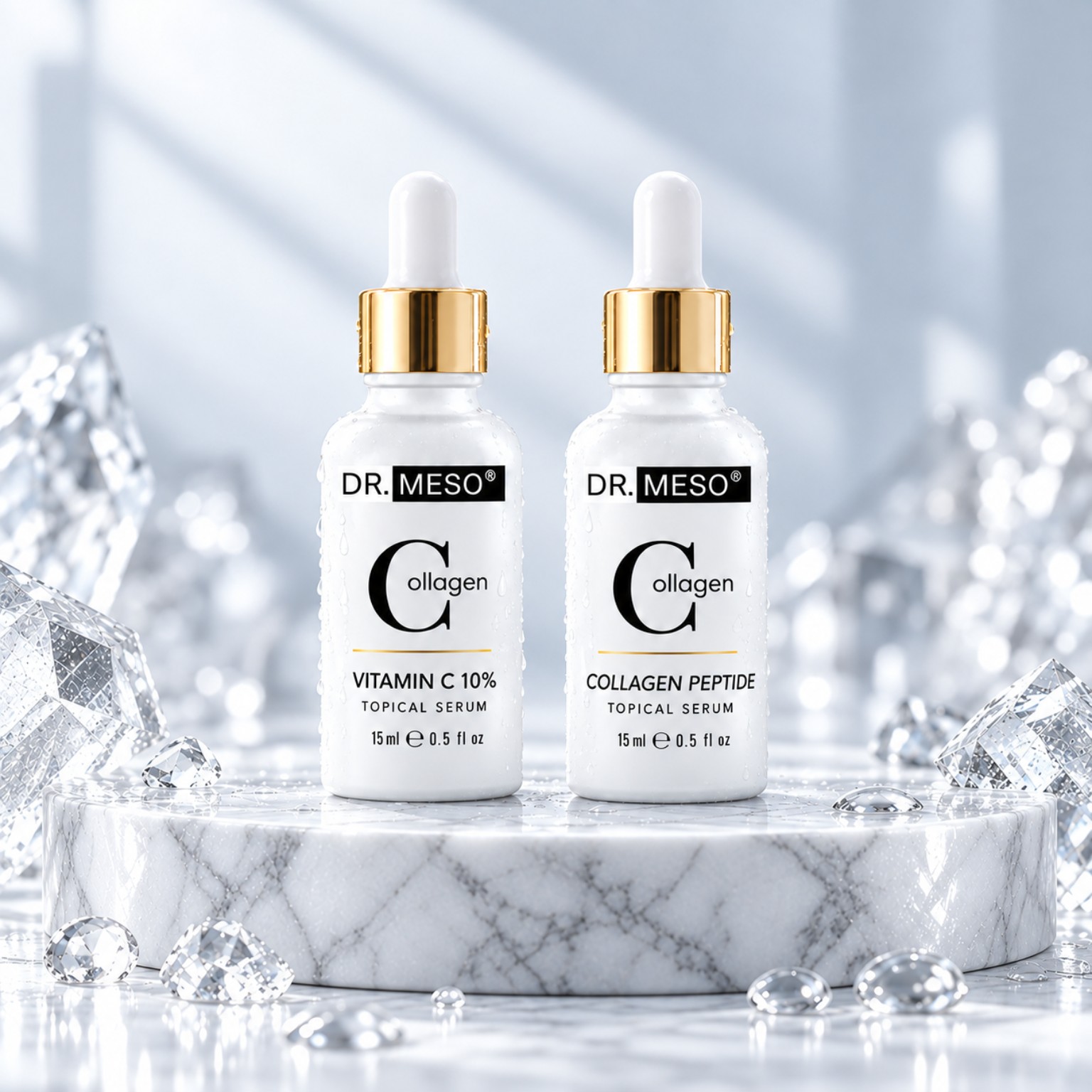 DR.MESO Vitamin C 10% and Collagen Peptide topical serums used in the HYDRO LIFT nano-infusion protocol