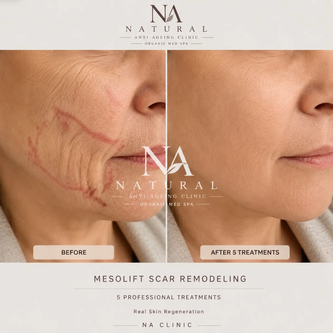 MesoLift scar remodelling before and after five treatments with identity anonymized